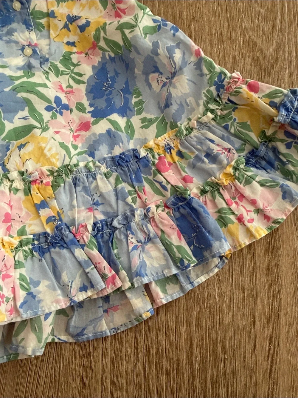 Ralph Lauren White Collared Floral Dress & Bloomer - Blue, Yellow, Pink, Green